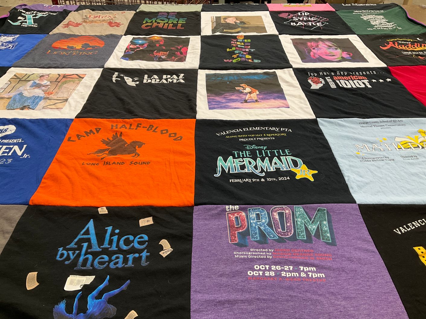 T-shirt quilt with musical, theater themes by Kris from CA