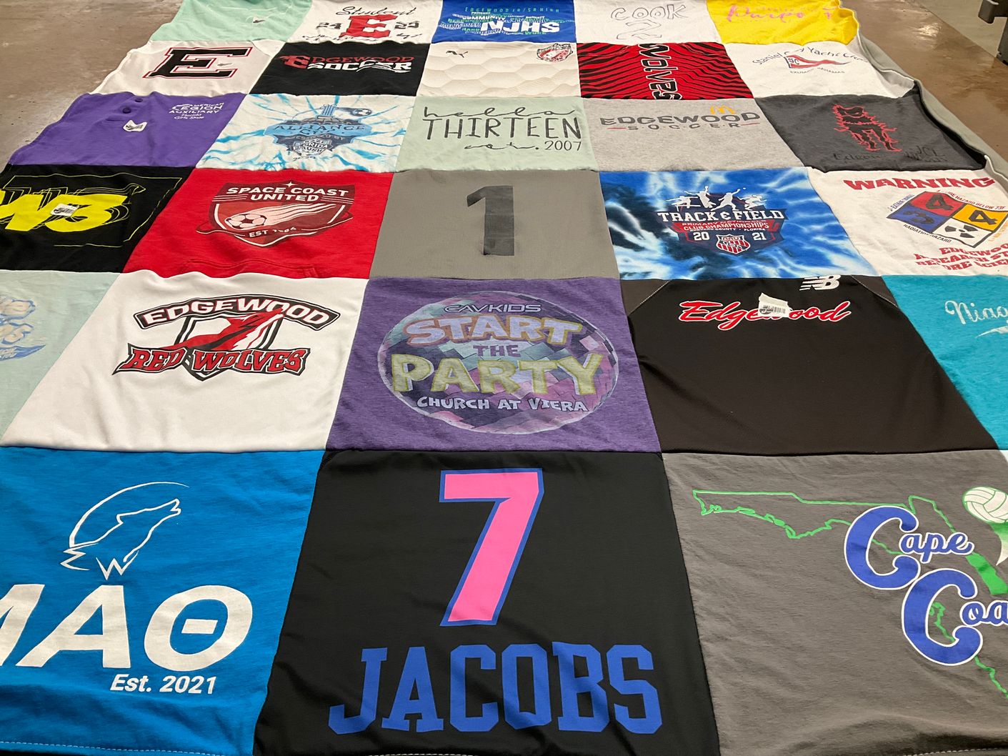 T-shirt quilt featuring edgewood red wolves by Shauna from FL