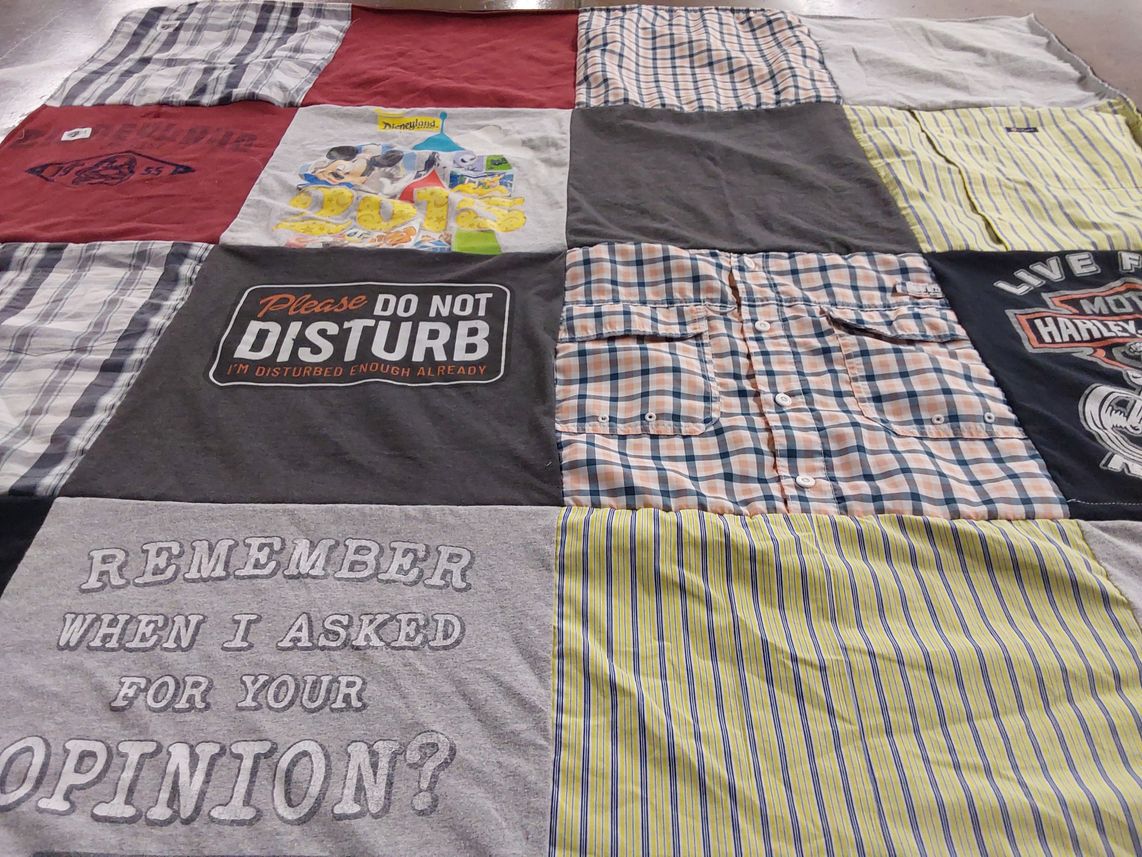 T-shirt quilt with humor, amusement parks themes by Brenda from CA
