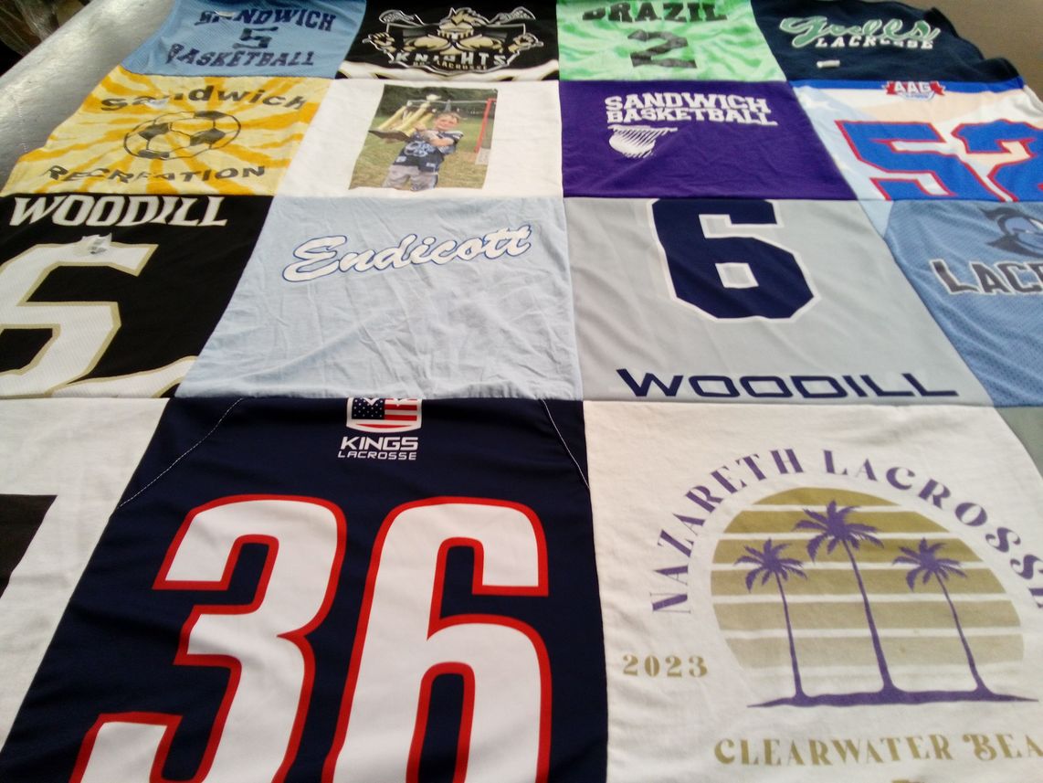 T-shirt quilt featuring kings lacrosse, sandwich basketball by Maureen from MA