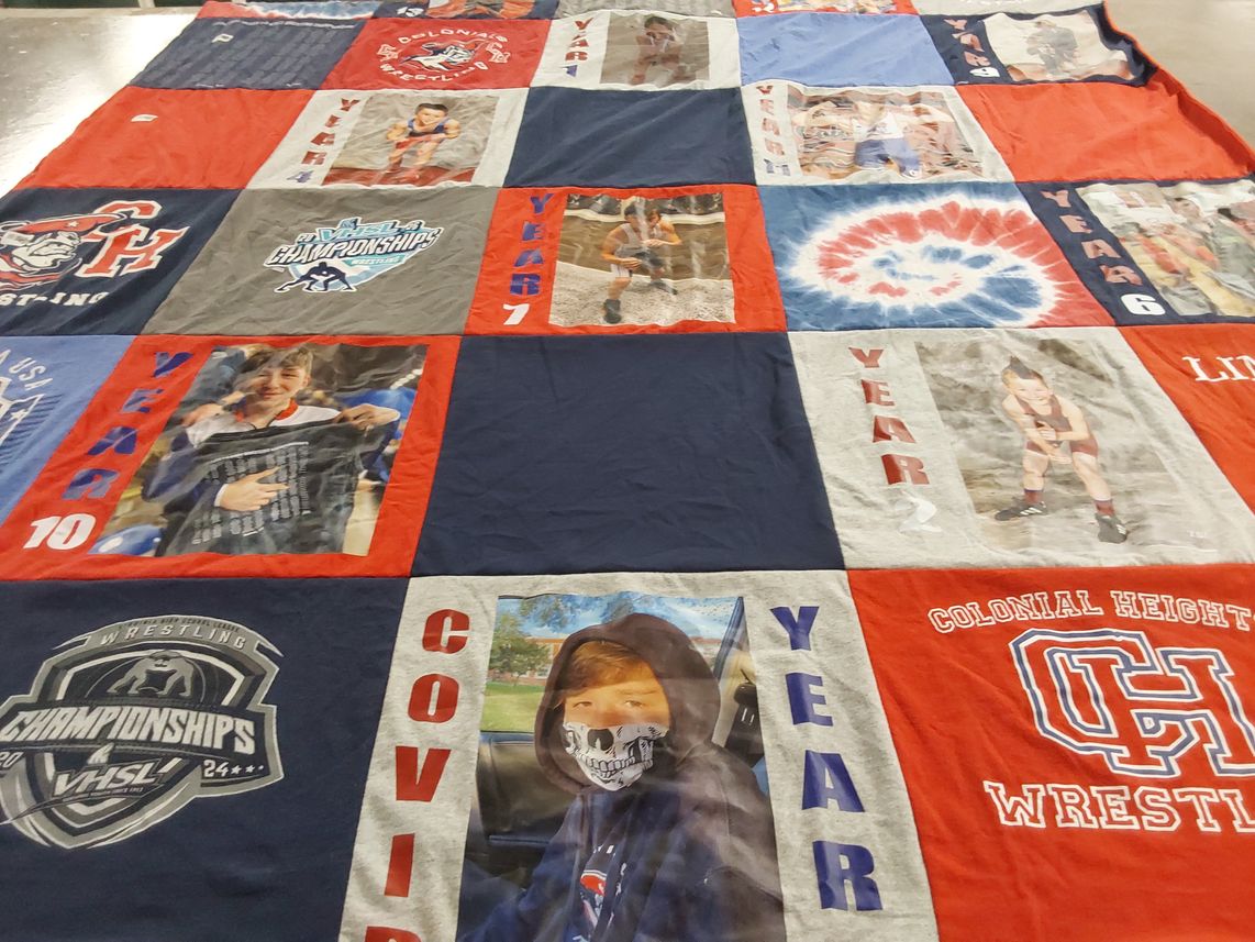 T-shirt quilt featuring colonial heights wrestling by Elisa from VA