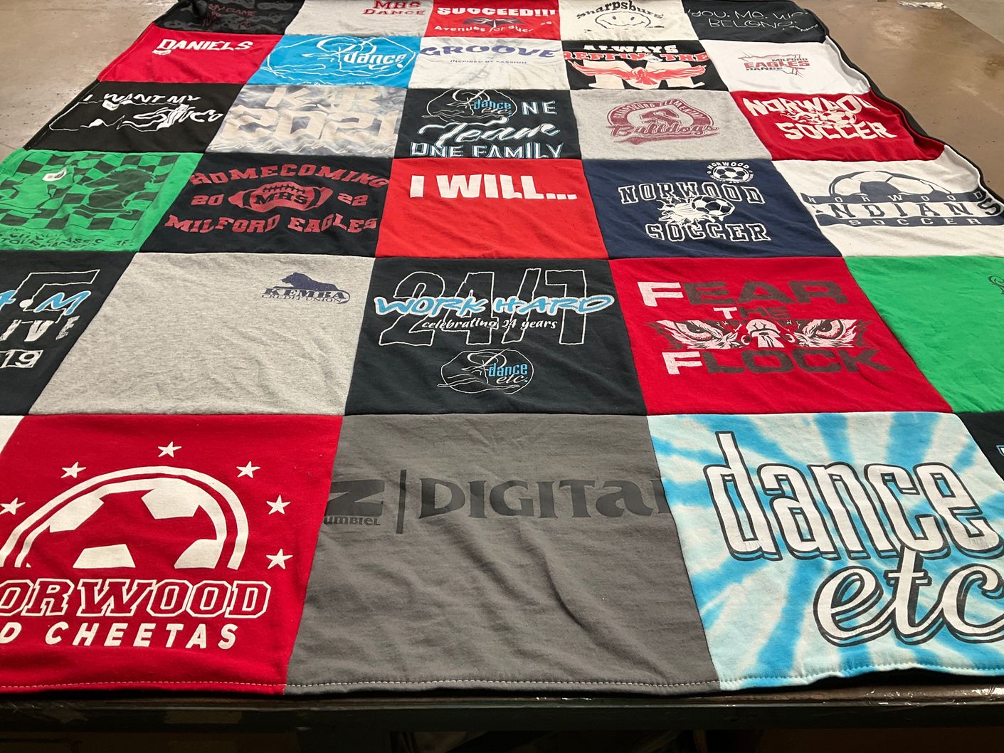 T-shirt quilt featuring milford eagles, norwood bulldogs by Amy from OH
