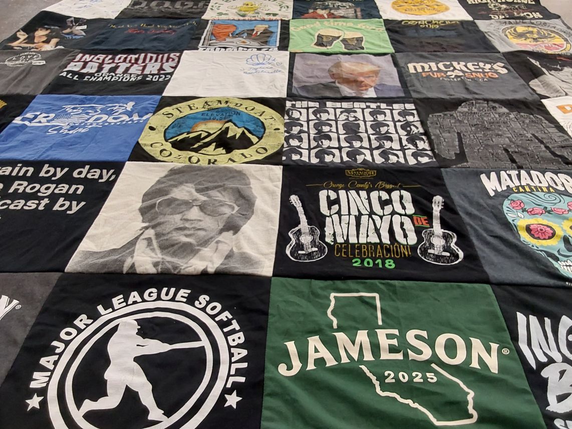 T-shirt quilt with softball, celebrations themes by Taylor from CA