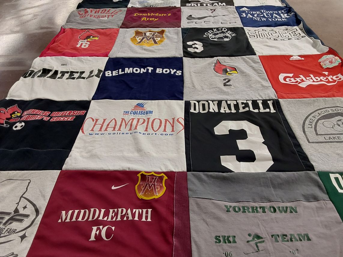 T-shirt quilt featuring yorktown ski team, middlepath fc by Eileen from CO