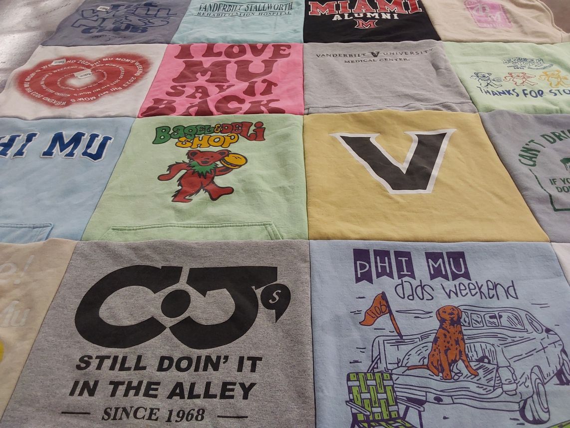 T-shirt quilt from vanderbilt university, miami university by Reece from OH