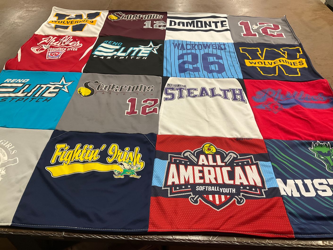 T-shirt quilt featuring wolverines, scorpions by Jennifer from NV