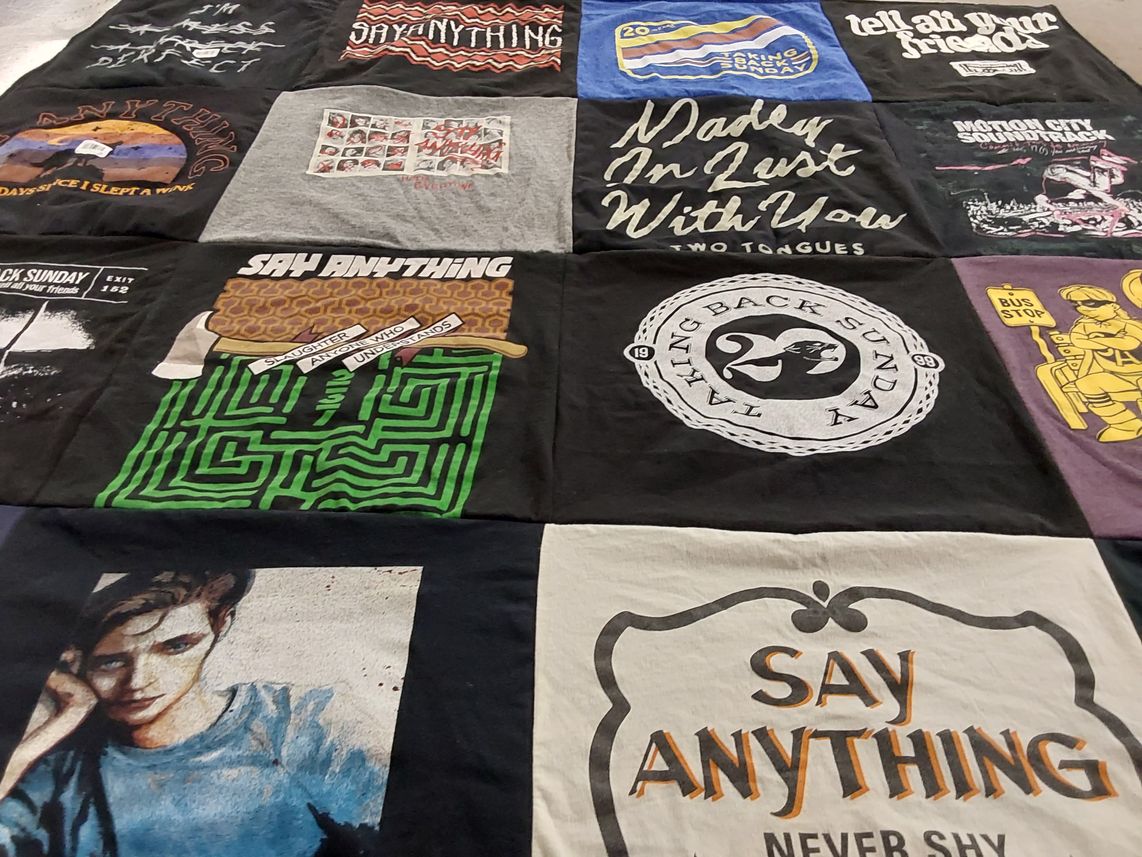 T-shirt quilt with music, bands themes by Gina from MD