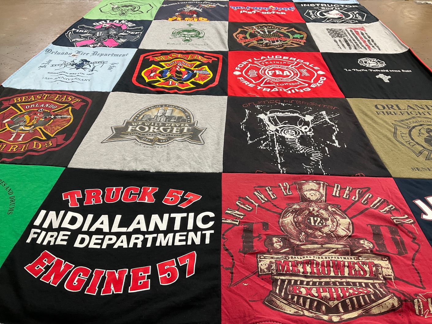 T-shirt quilt with firefighting themes by Scott from FL