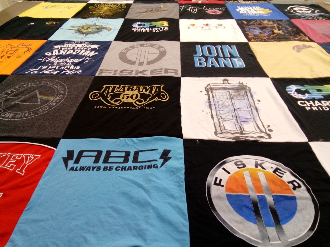 T-shirt quilt with music, technology themes by Crystal from SC