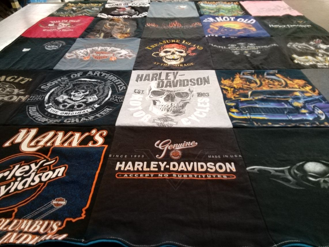 T-shirt quilt with motorcycles, biking themes by Jean from WA