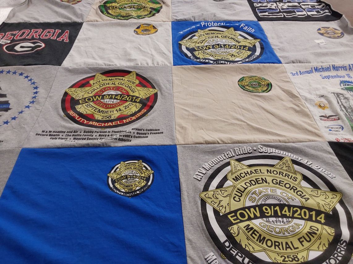 T-shirt quilt with law enforcement, memorials themes by Austin from TN