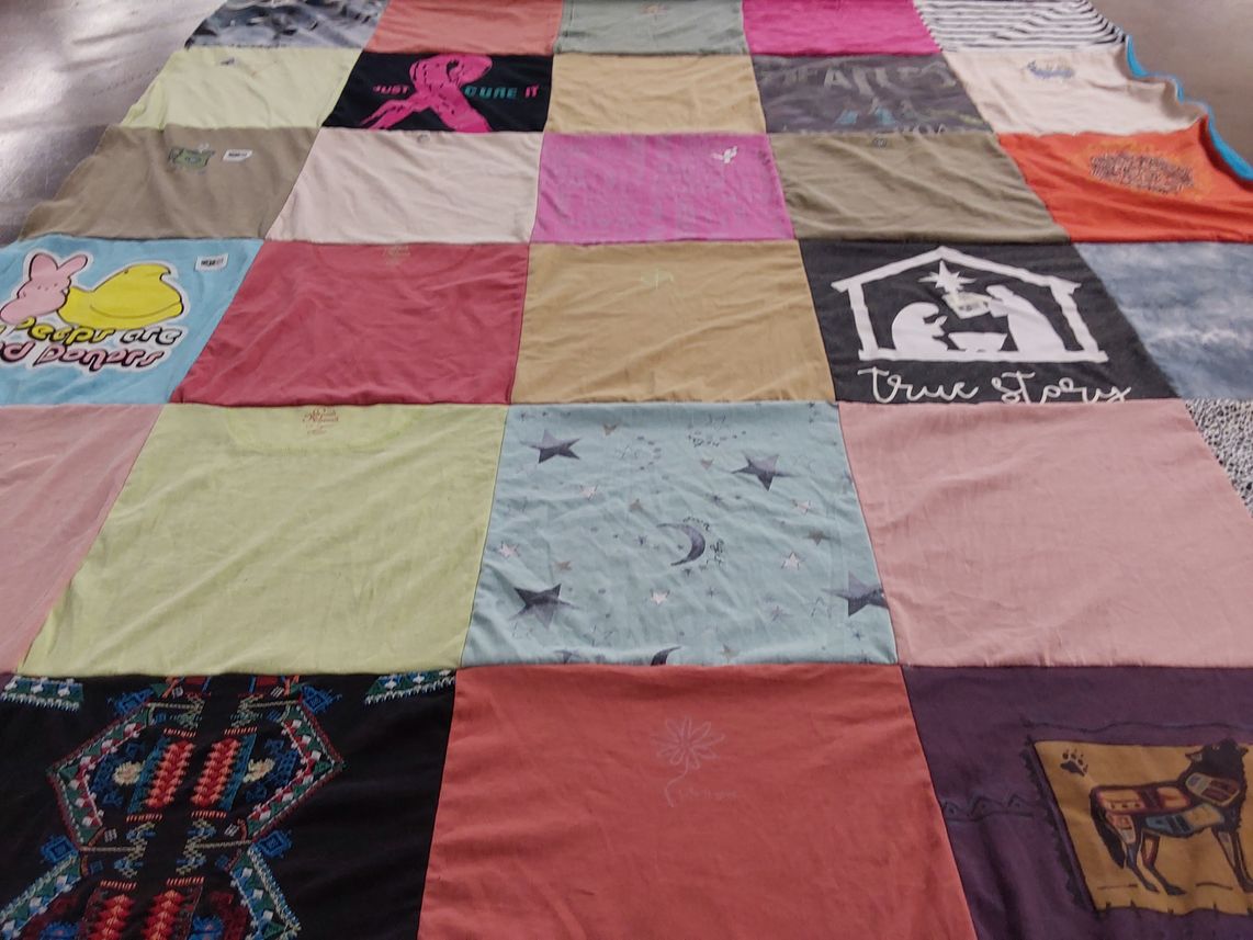 T-shirt quilt with crafts, sewing themes by Patricia from PA