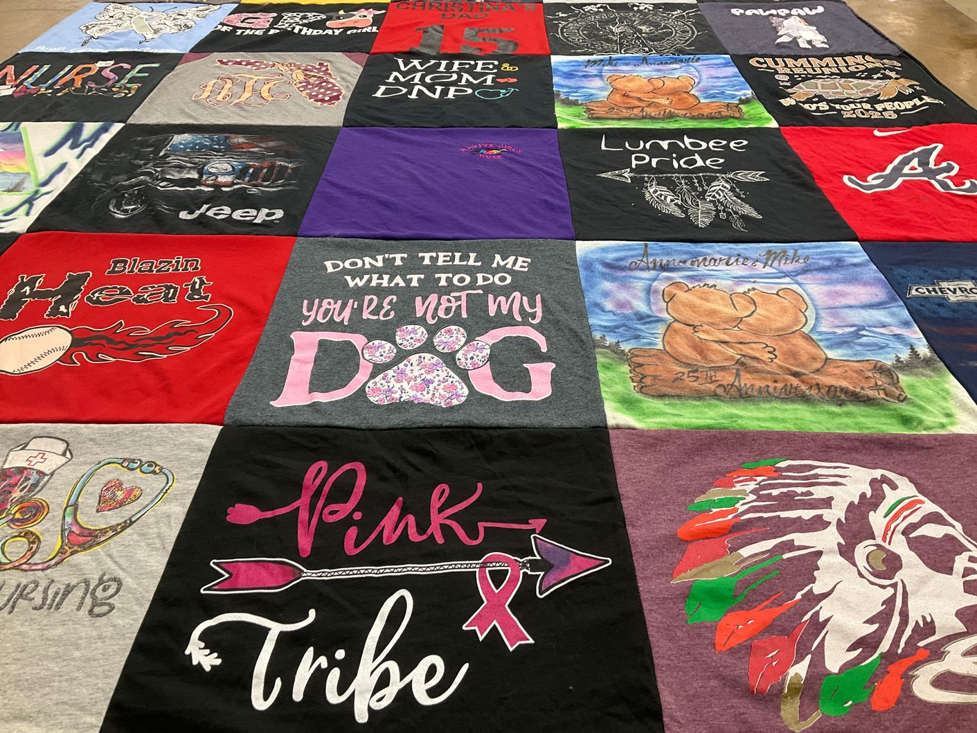 T-shirt quilt with nursing, sports themes by Annamarie from FL