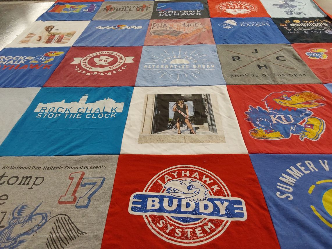 T-shirt quilt featuring kansas jayhawks by Shimeka from IL