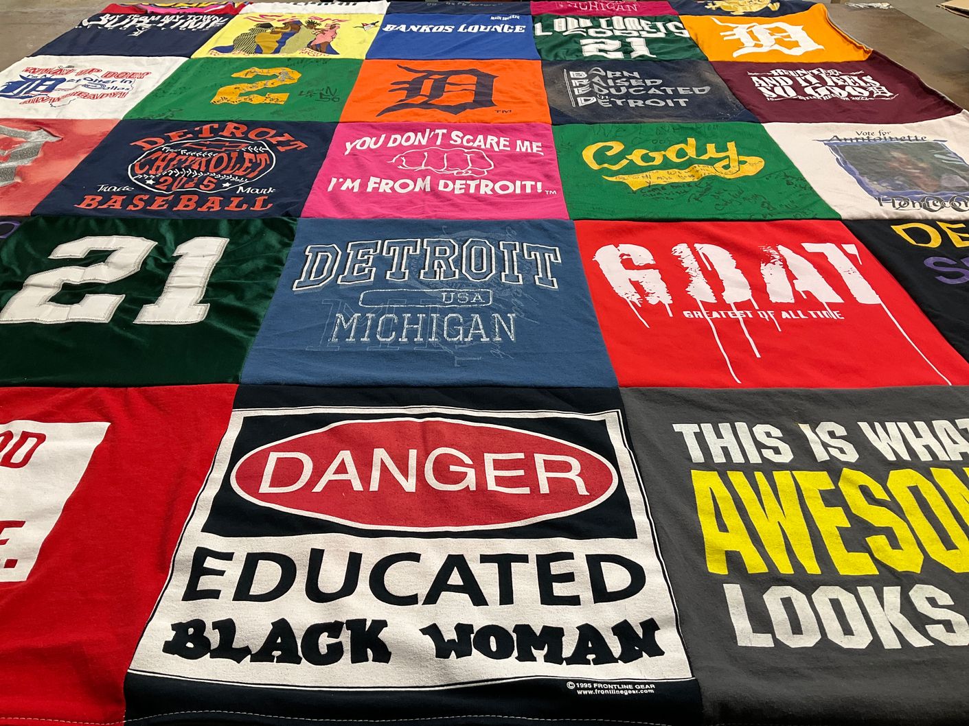 T-shirt quilt with detroit sports, education themes by Anntoinette from TX