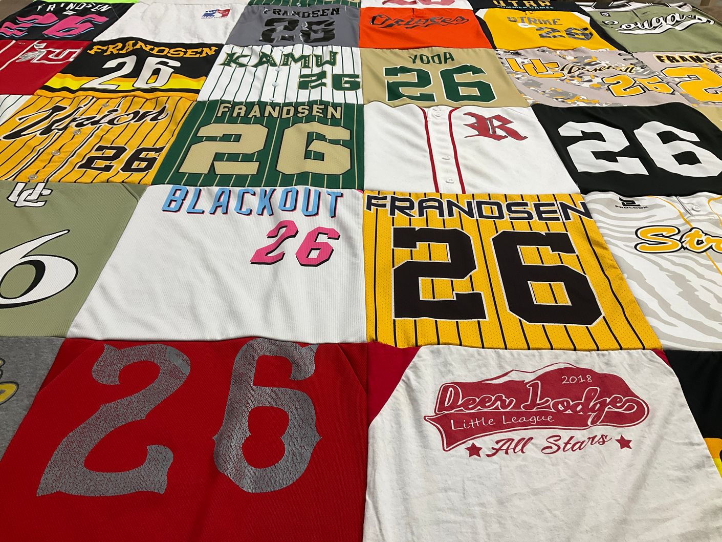 T-shirt quilt with baseball, little league themes by Ami from UT