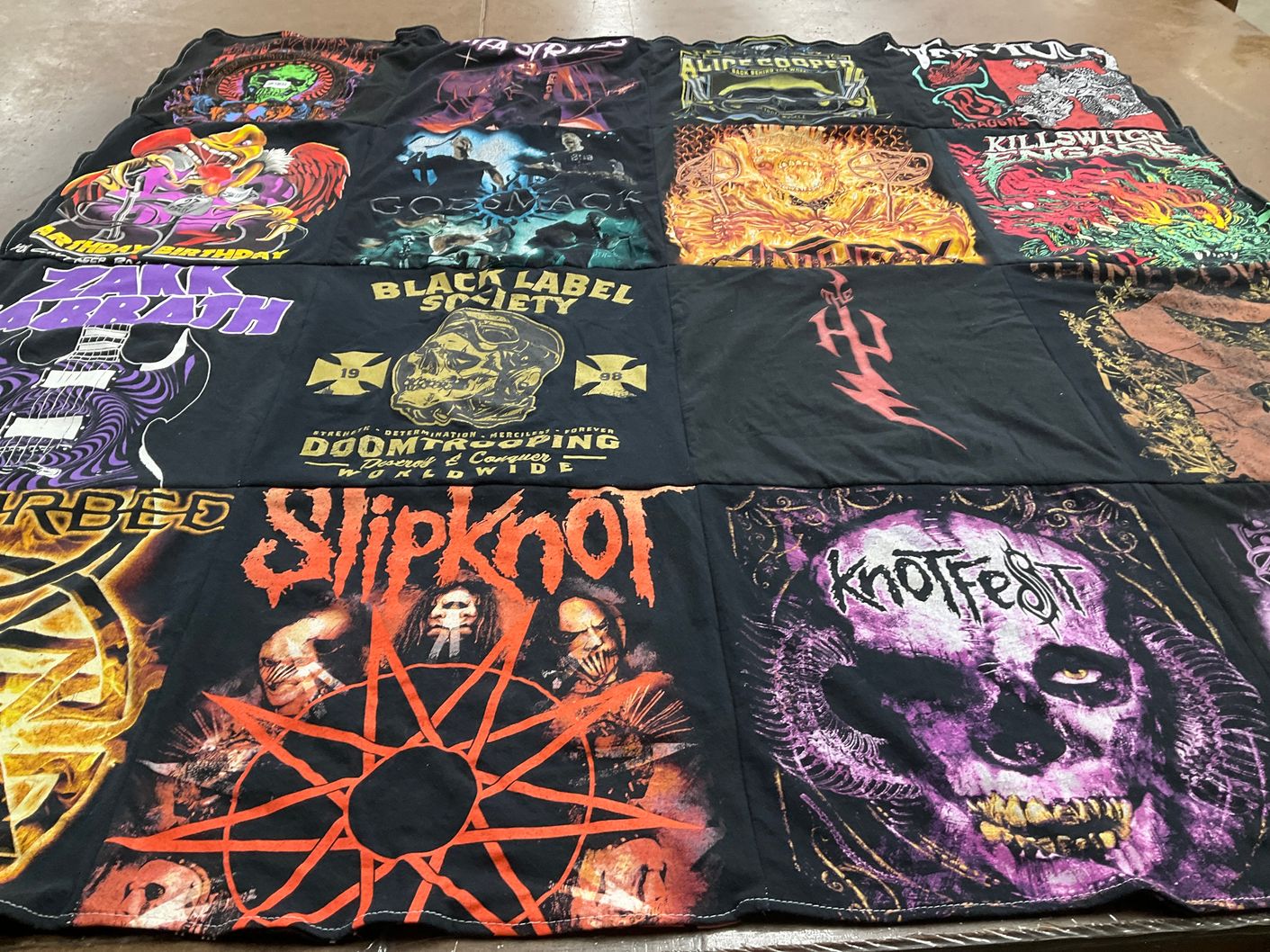 T-shirt quilt with music, metal themes by Cory from FL