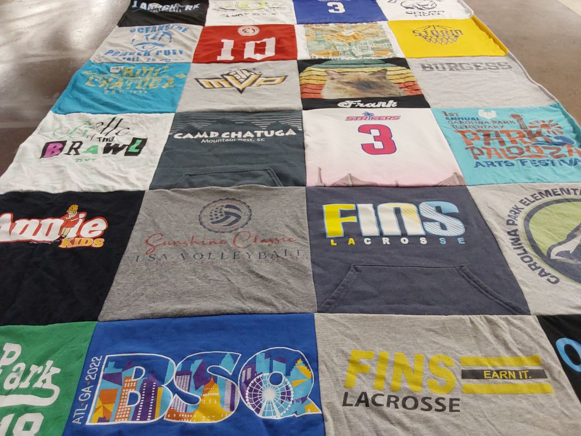 T-shirt quilt featuring fins lacrosse by Sarah from SC