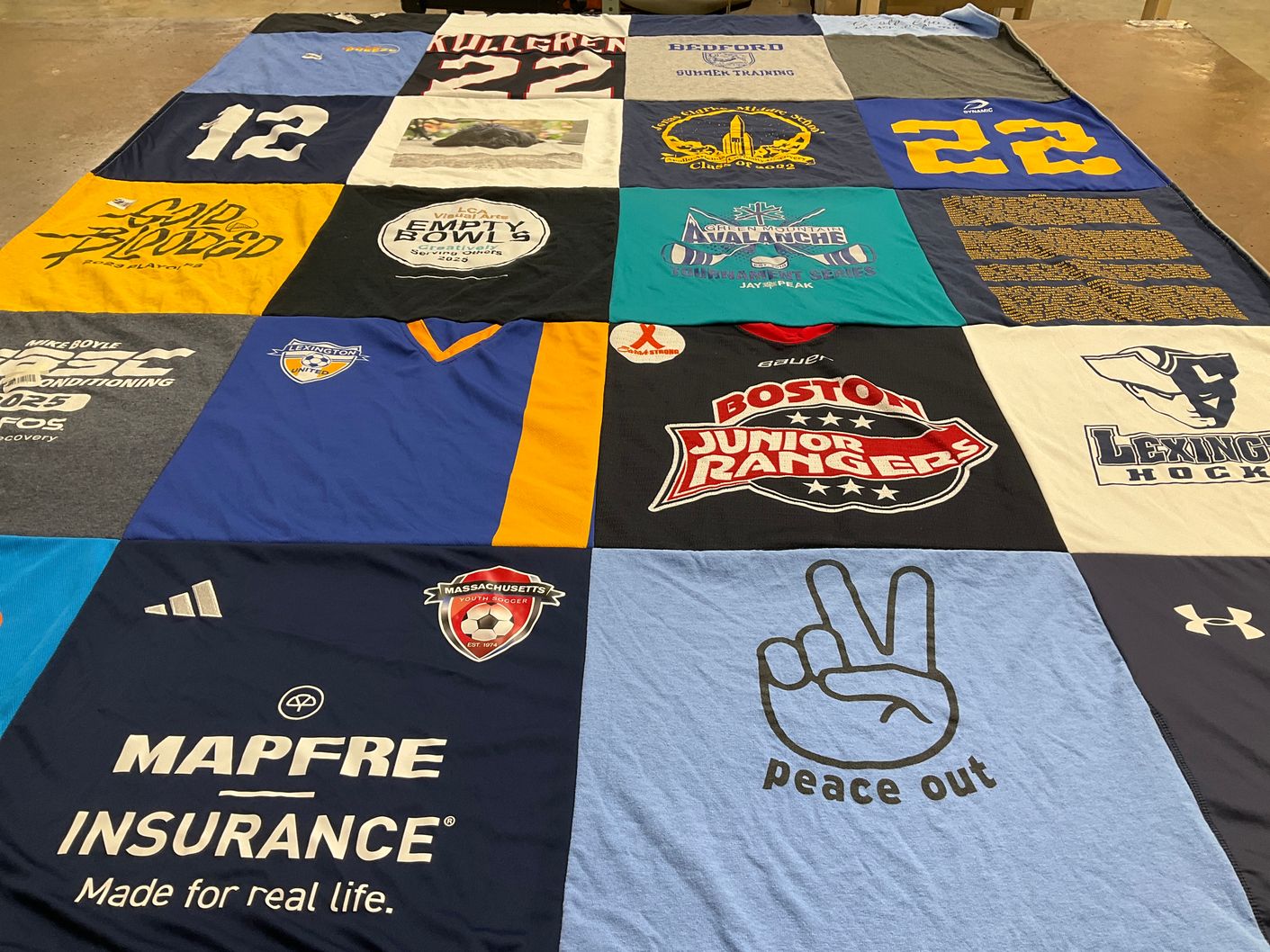 T-shirt quilt featuring boston junior rangers, lexington high school hockey by Tarla from MA