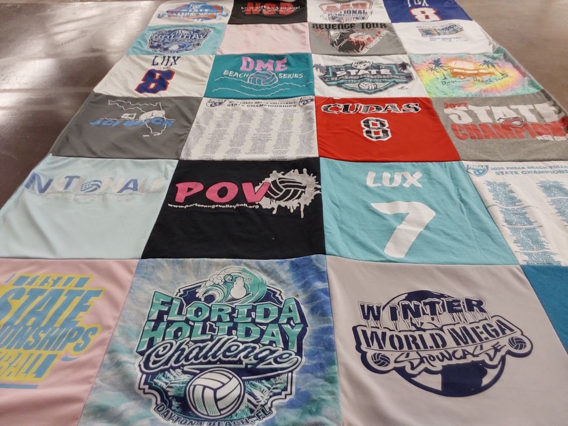 T-shirt quilt with volleyball themes by Jennifer from FL