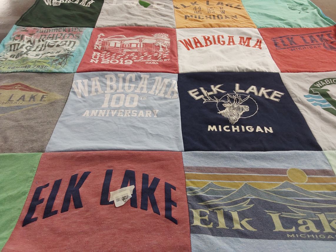 T-shirt quilt with outdoor activities, summer camps themes by Wendy from GA