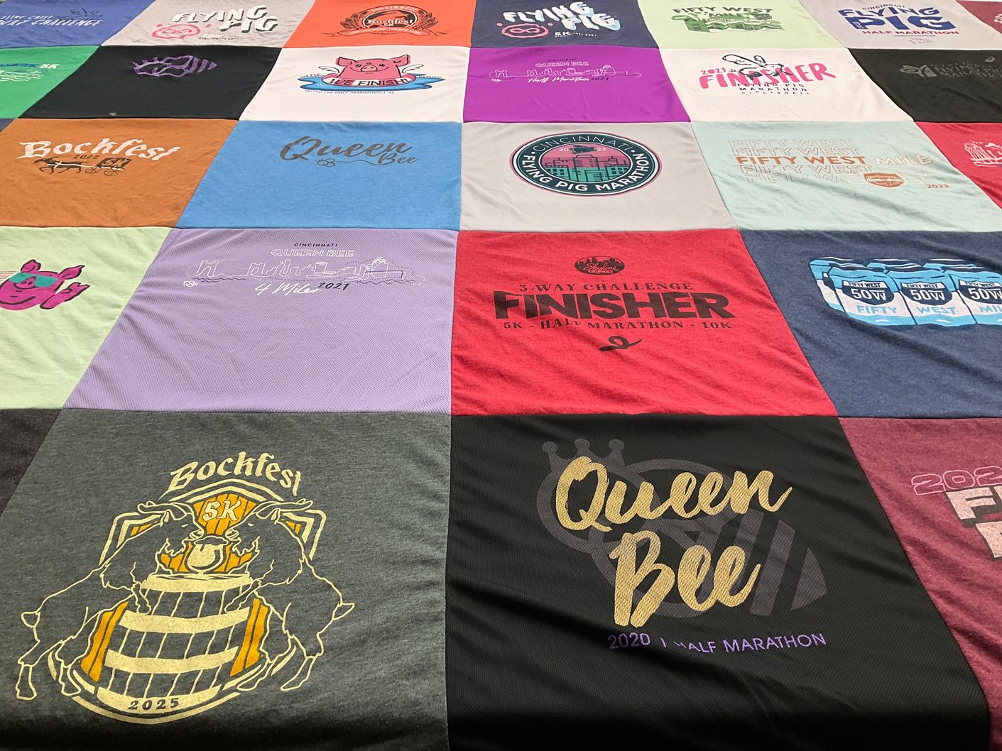 T-shirt quilt with running, marathons themes by Shannon from KY
