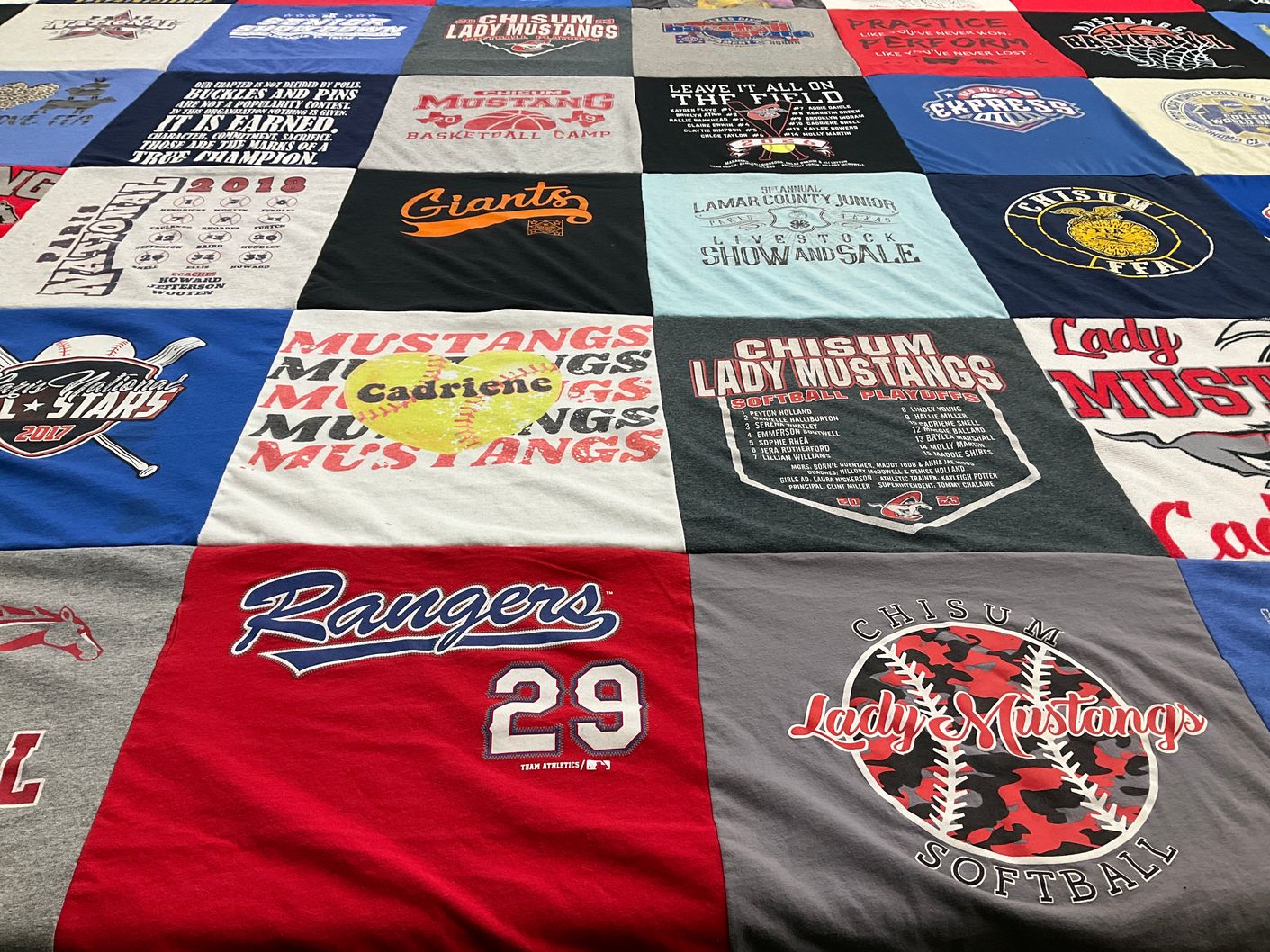 T-shirt quilt featuring chism lady mustangs by Cassi from TX