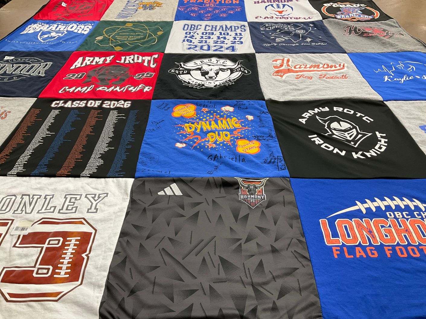 T-shirt quilt featuring longhorn flag football by Darcy from FL