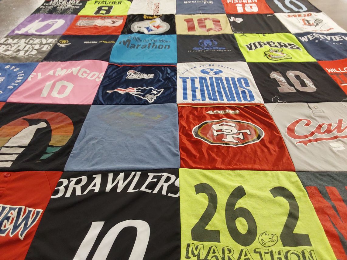 T-shirt quilt featuring new england patriots, san francisco 49ers by Tressa from TX