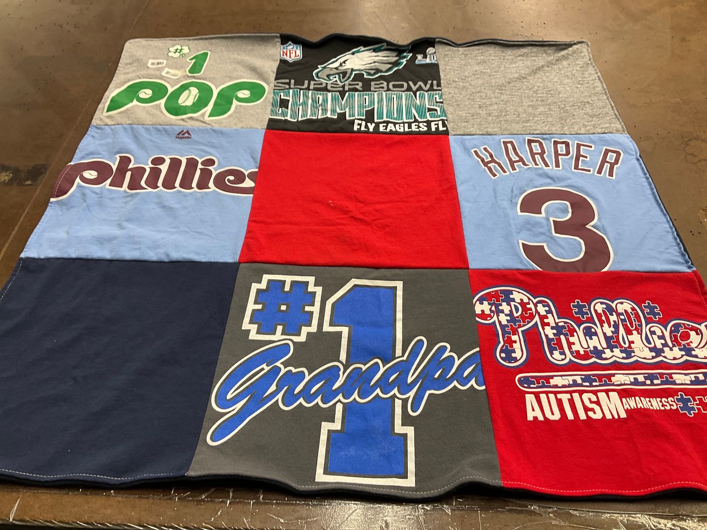 T-shirt quilt featuring philadelphia phillies, philadelphia eagles by Sharon from PA