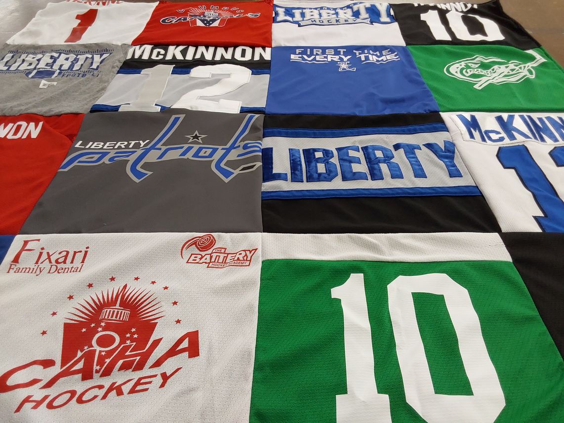 T-shirt quilt featuring liberty hockey by Stephanie from OH
