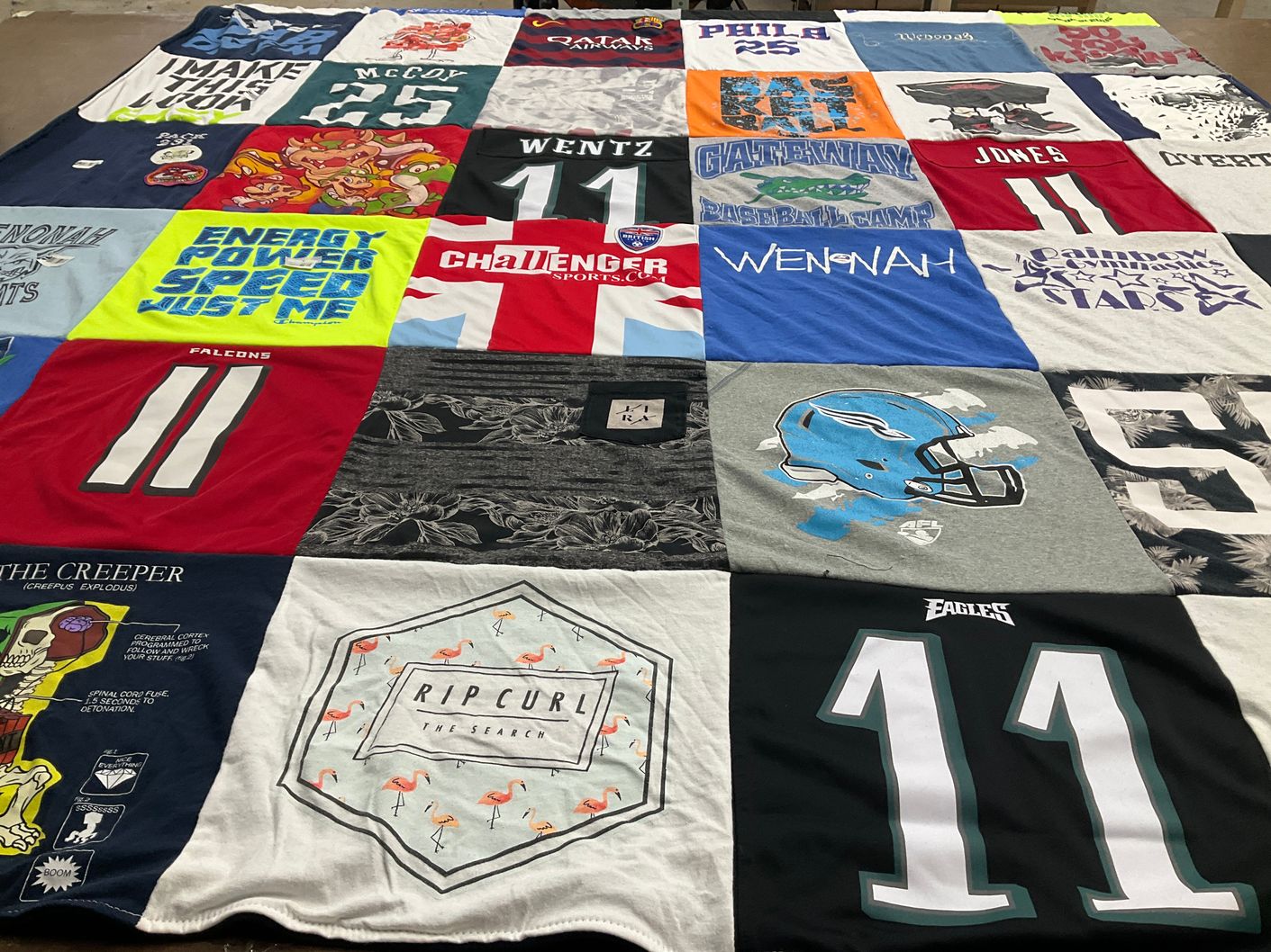 T-shirt quilt featuring atlanta falcons, philadelphia eagles by Lisa from NJ