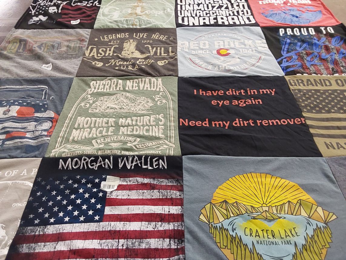 T-shirt quilt with music, national parks themes by Arik from CA