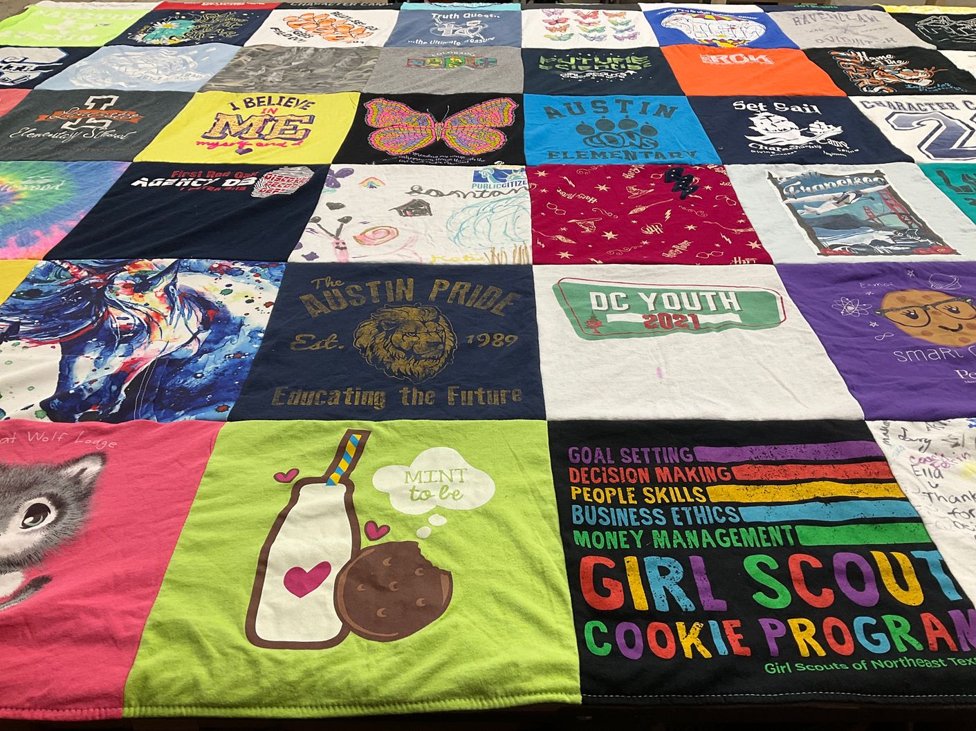 T-shirt quilt from austin elementary school by Sarah from TX