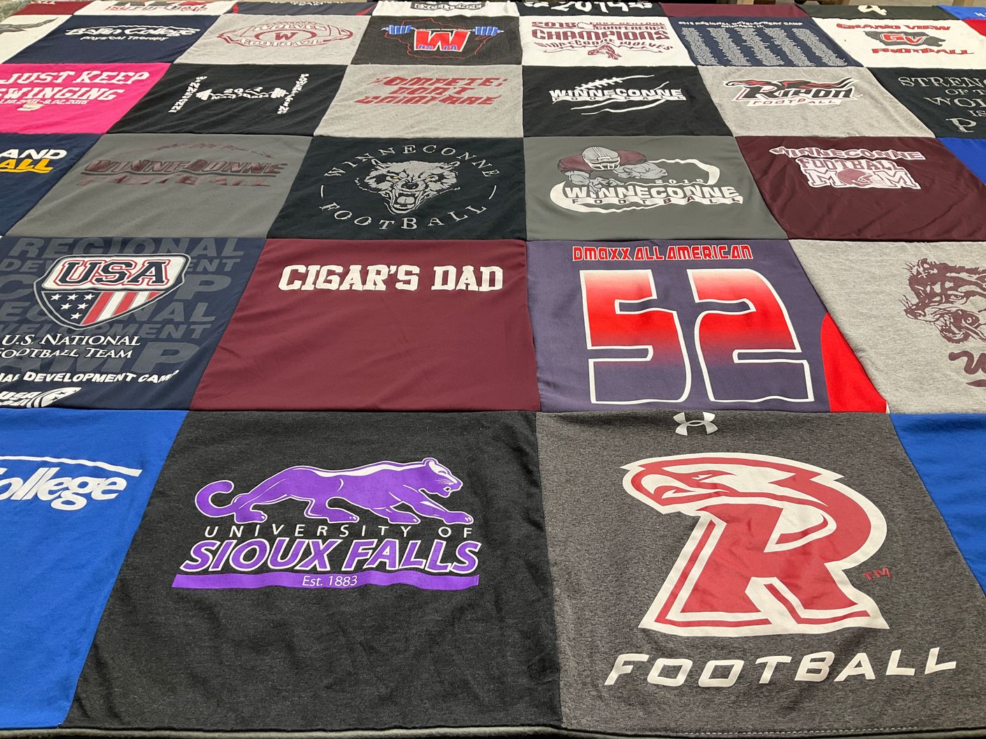 T-shirt quilt from university of sioux falls by Kim from WI