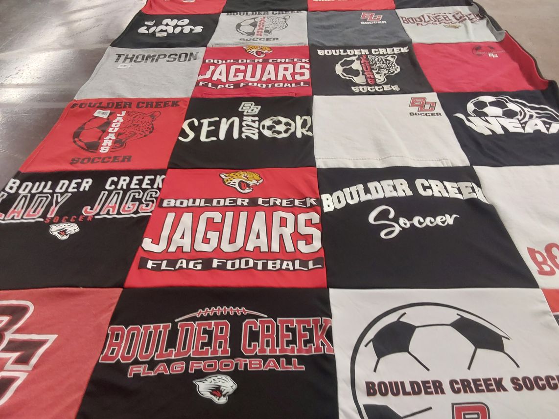 T-shirt quilt featuring boulder creek jaguars by Allyson from AZ