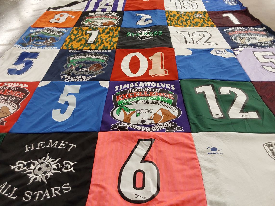 T-shirt quilt featuring timberwolves by Rudi from OR