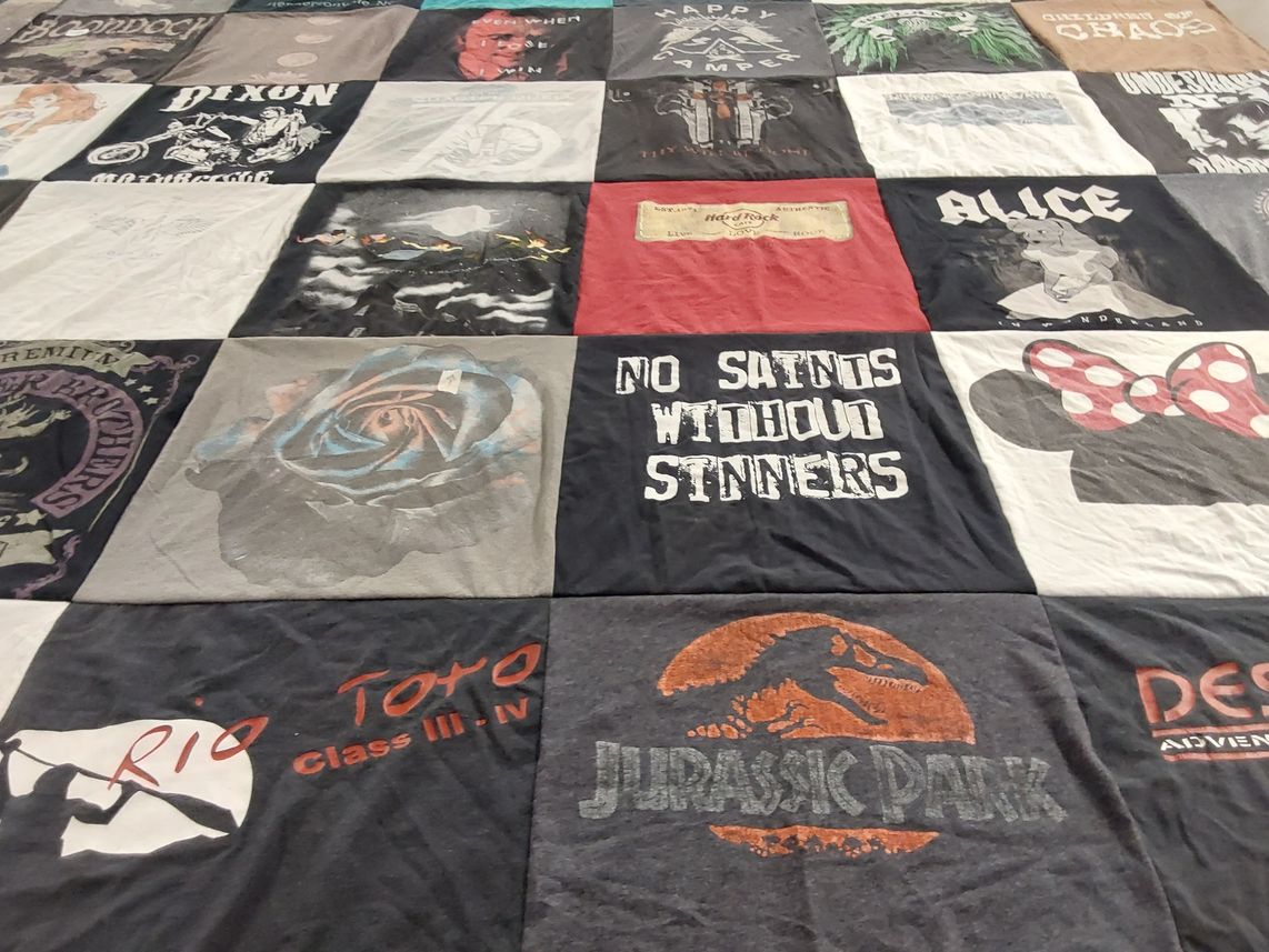 T-shirt quilt with movies, cartoons themes by Jamie from GA