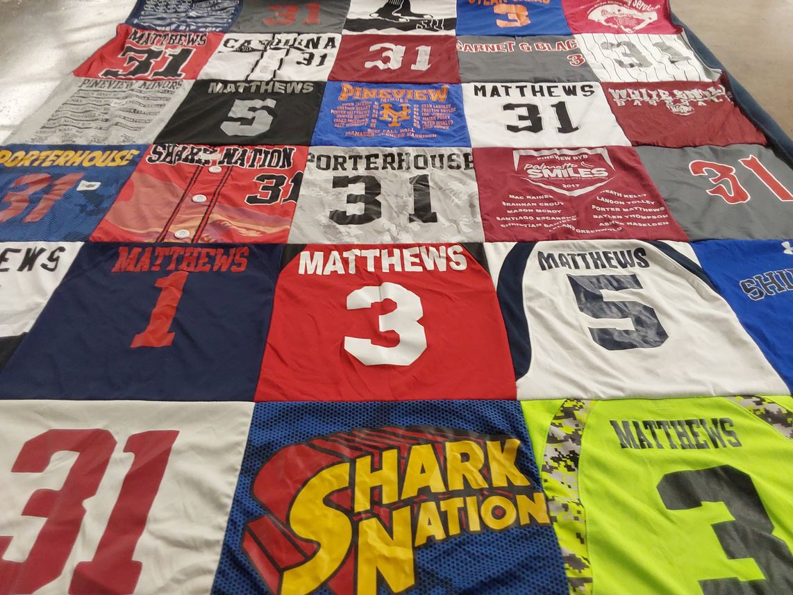 T-shirt quilt with sports, baseball themes by Jesse Duperre from SC
