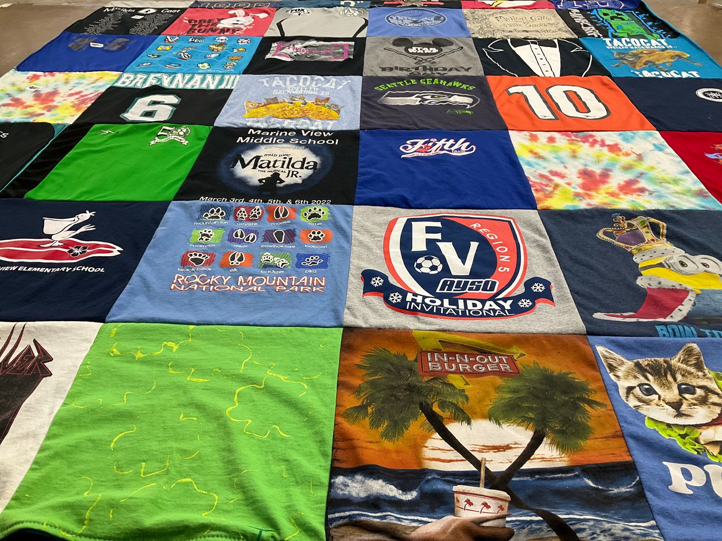 T-shirt quilt from marine view middle school by Karin from CA