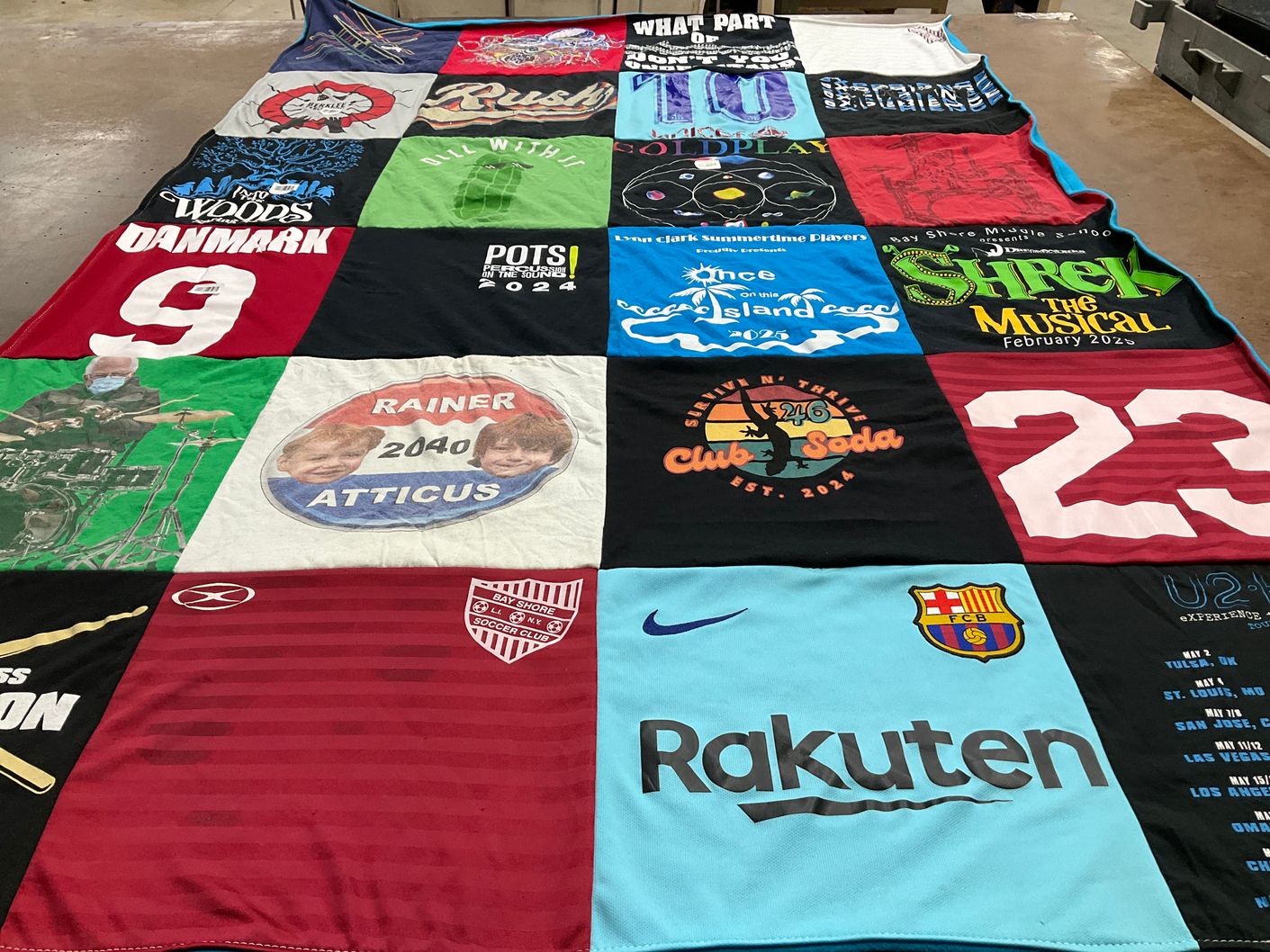 T-shirt quilt with music, theater themes by Terri from NY
