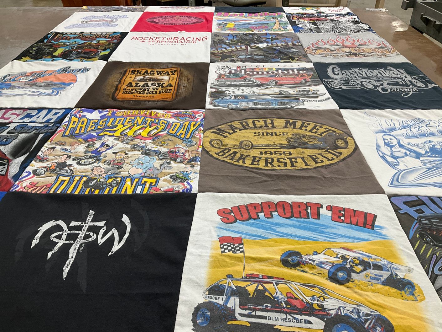 T-shirt quilt with motorsports, racing themes by Tamara from CA