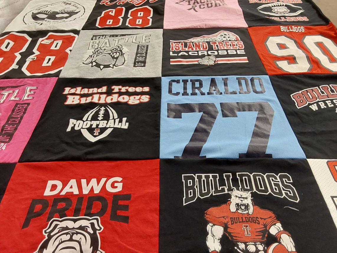 T-shirt quilt featuring island trees bulldogs football, island trees bulldogs lacrosse by Karen from NY