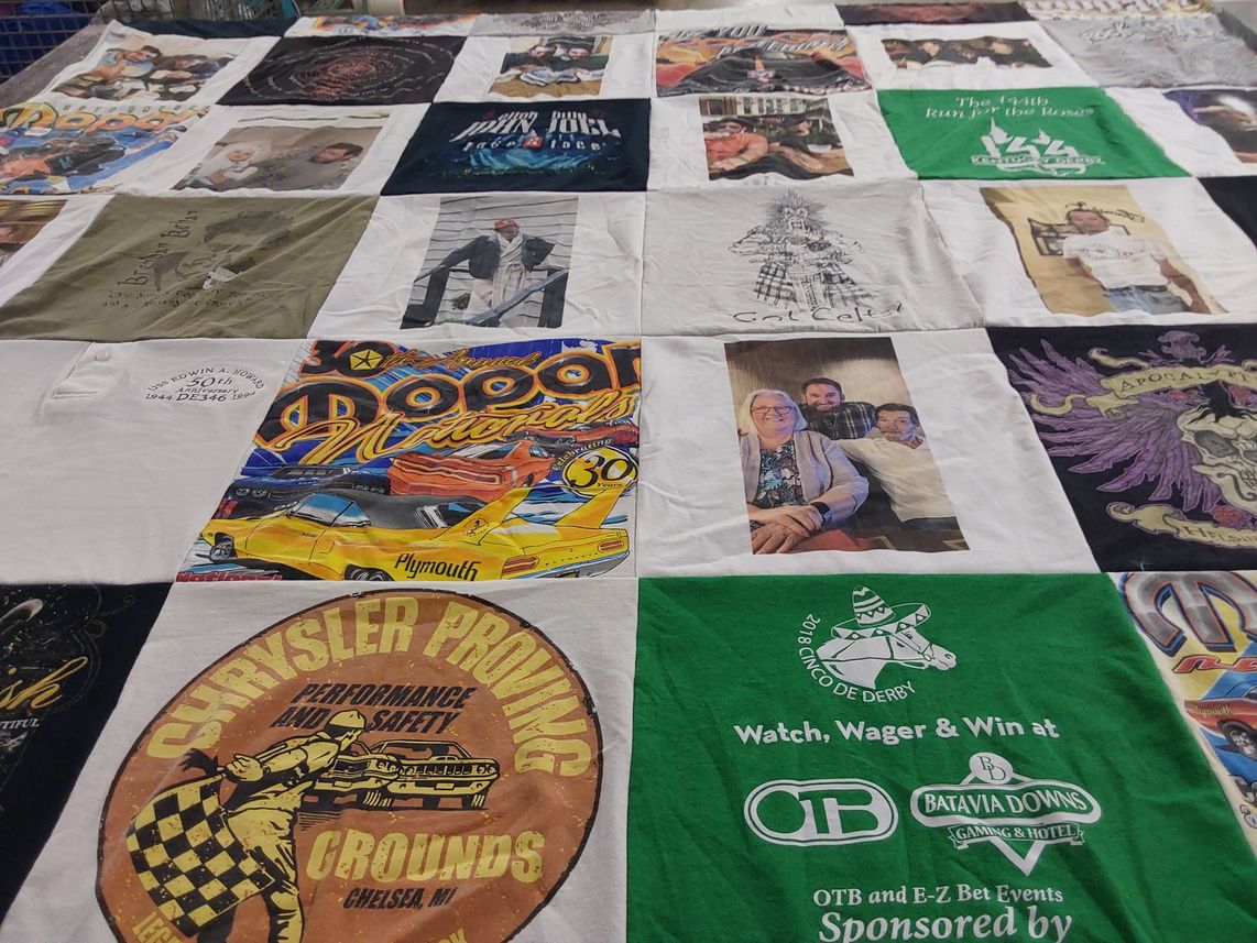 T-shirt quilt with motorsports, racing themes by Christine from NY