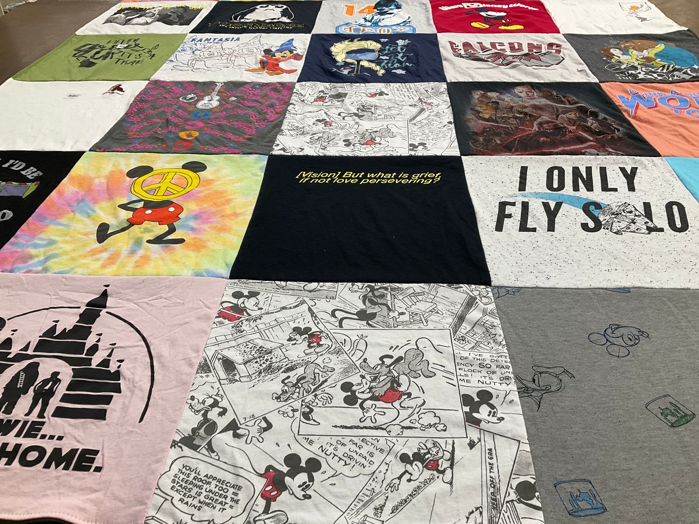 T-shirt quilt with disney, animation themes by Sydney from FL
