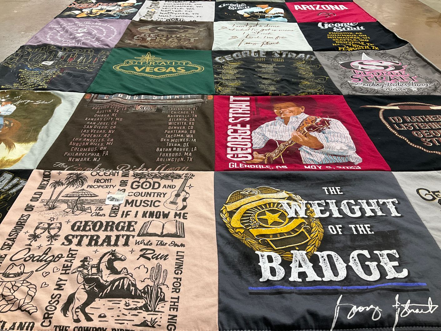 T-shirt quilt with country music themes by Vicki from AZ