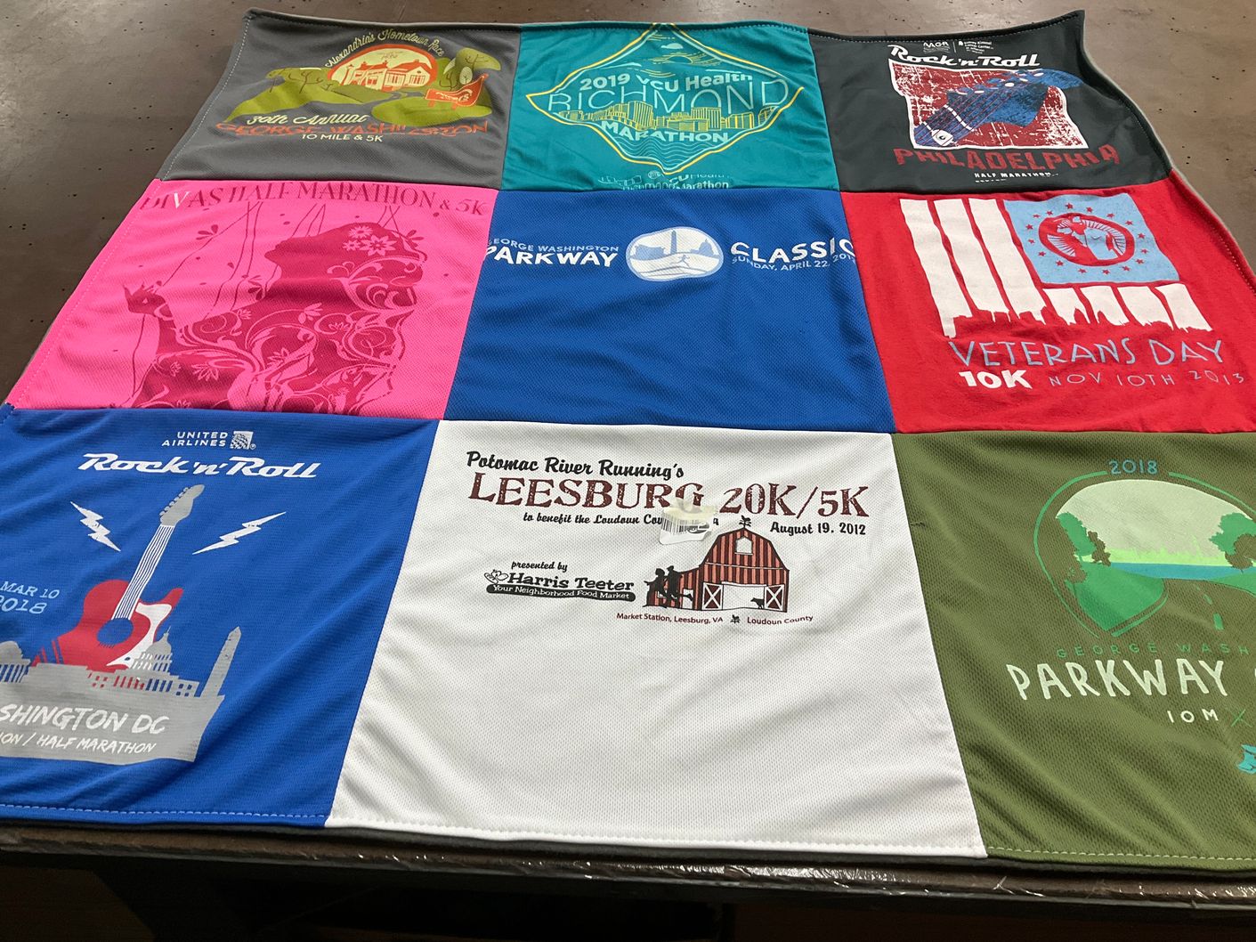 T-shirt quilt with running, marathons themes by Maritza from MD