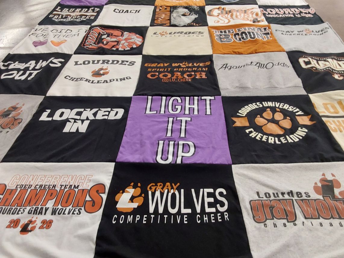 T-shirt quilt featuring lourdes gray wolves by Kortney from OH