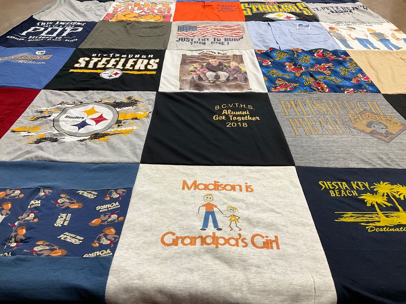 T-shirt quilt featuring pittsburgh steelers, pittsburgh pirates by Josephine from NJ