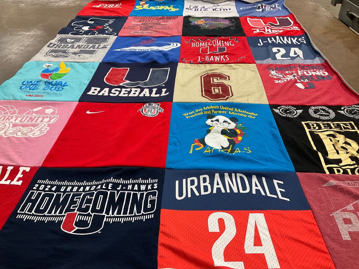 T-shirt quilt featuring urbanda j-hawks by Kami from IA